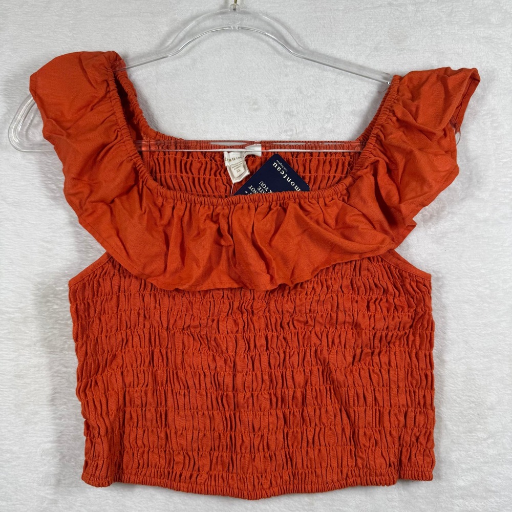 Monteau Los Angeles Womens XL Burnt Orange Smocked Ruffle Crop Top ST201426-1